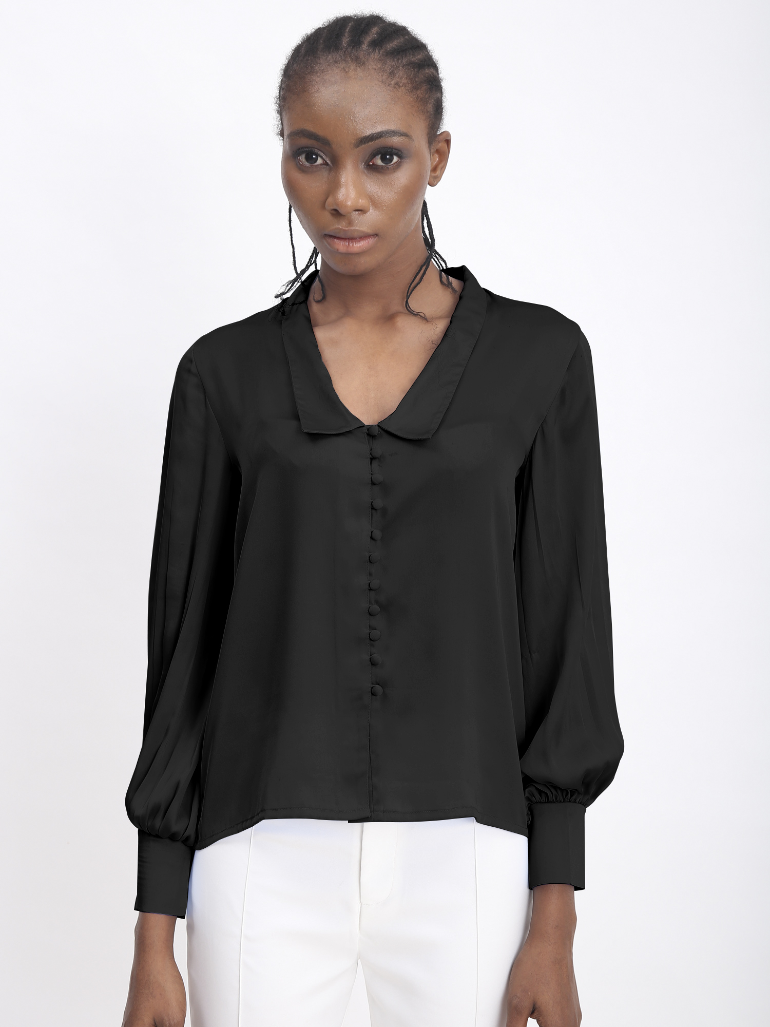 Pastel Shirt With Puffed Sleeves Black -0